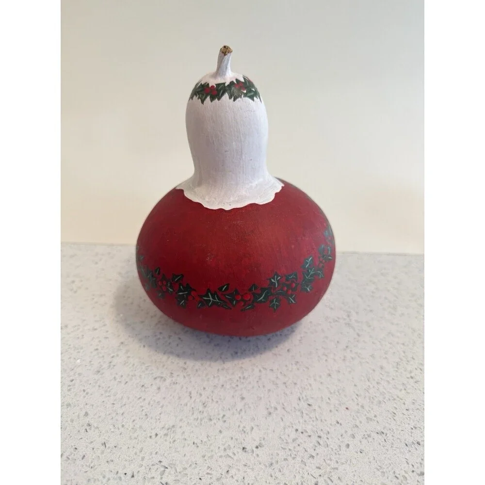 Precious Santa Claus Handpainted Gourd Christmas Folk Art Artist Red